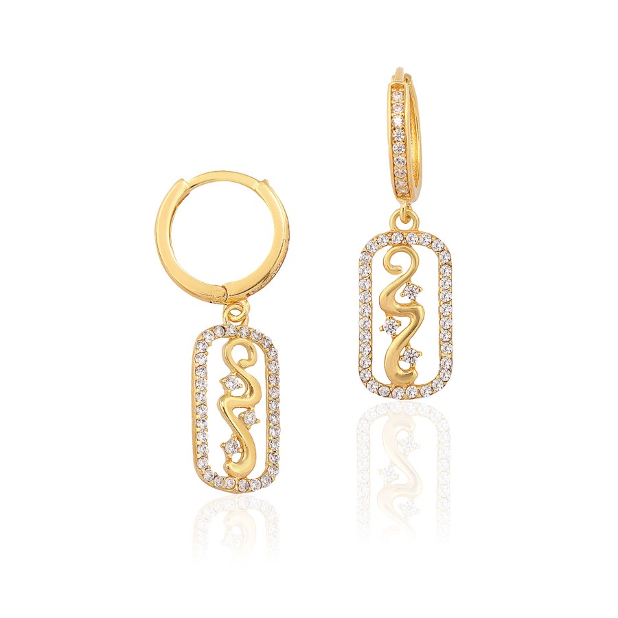 14 Ayar Sarı Altın Tasarım Taşlı Küpe