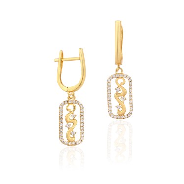 14 Ayar Sarı Altın Taşlı Tasarım Küpe