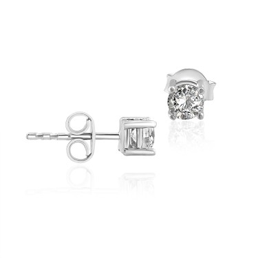 14 Ayar Beyaz Altın Tektaş Küpe