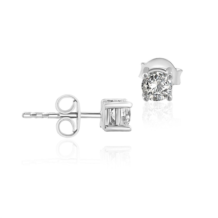 14 Ayar Beyaz Altın Tektaş Küpe