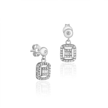 14 Ayar Beyaz Altın Oval  Baget Küpe 