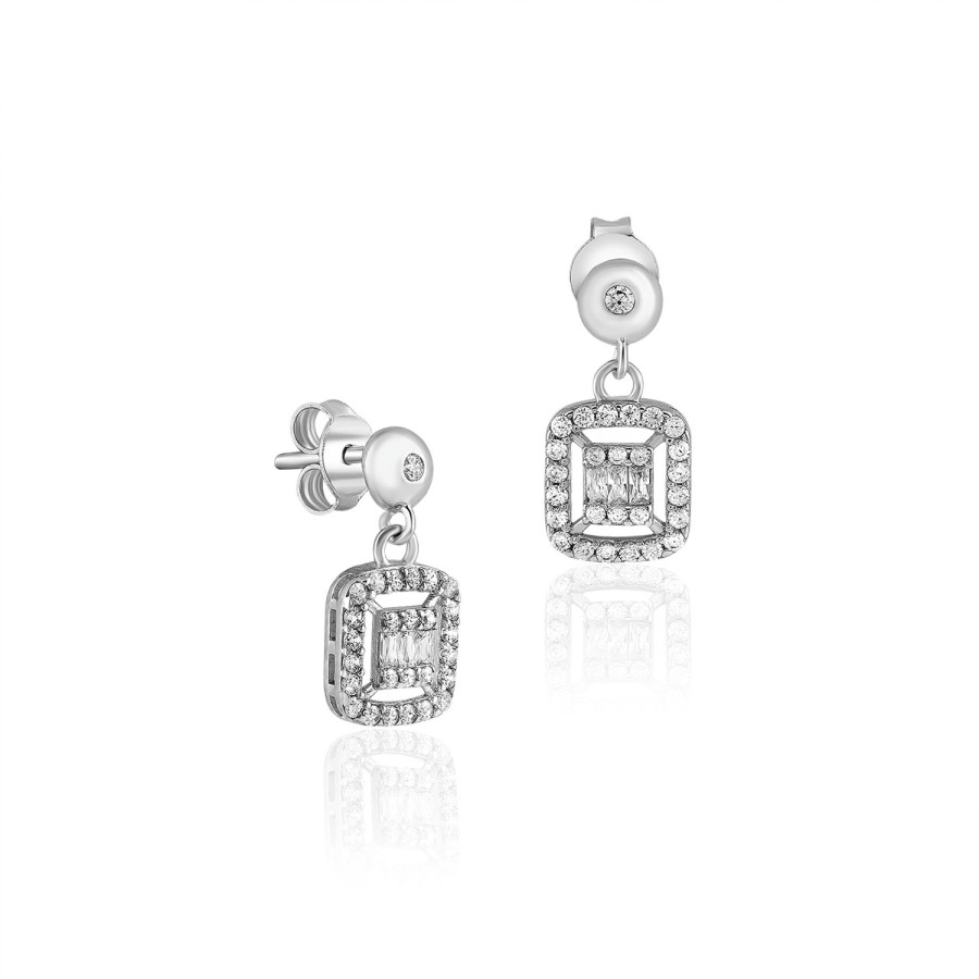 14 Ayar Beyaz Altın Oval  Baget Küpe 