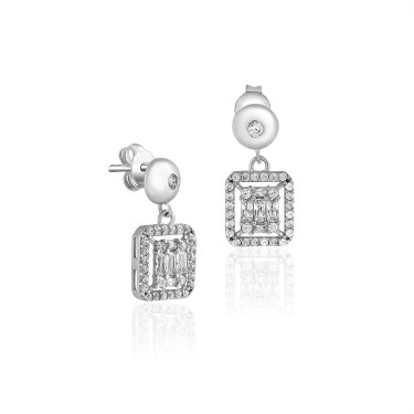 14 Ayar Beyaz Altın Baget Küpe