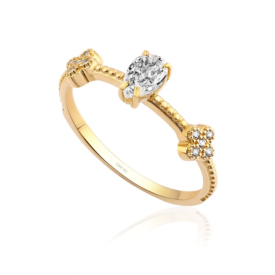 14 Ayar Sarı Altın Oval Kesim Taşlı Yüzük