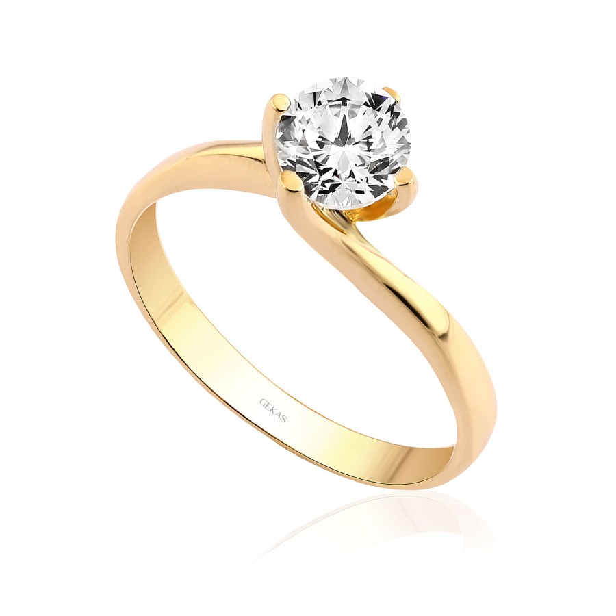 14 Ayar Sarı Altın Yuvarlak Tektaş Yüzük