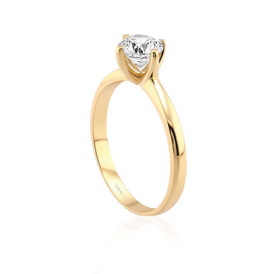 14 Ayar Sarı Altın Yuvarlak Tektaş Yüzük