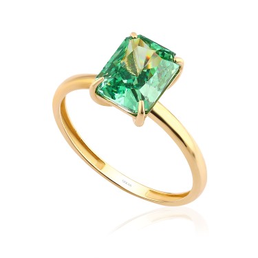 14 Ayar Sarı Altın Baget Kesim Yeşil Taş Yüzük