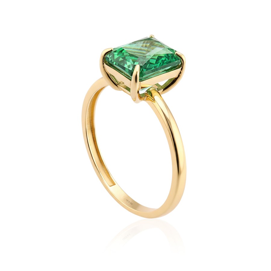 14 Ayar Sarı Altın Baget Kesim Yeşil Taş Yüzük