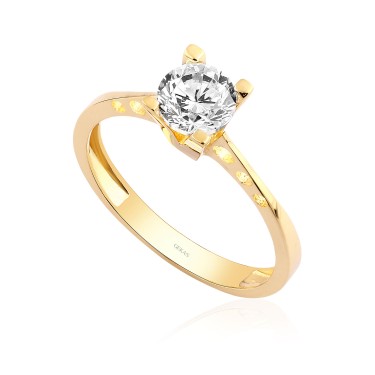 14 Ayar Sarı Altın Tasarım Tektaş Yüzük