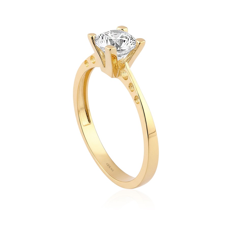 14 Ayar Sarı Altın Tasarım Tektaş Yüzük