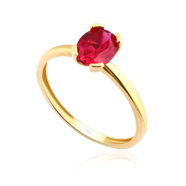 14 Ayar Sarı Altın Oval Kesim Kırmızı Taş Yüzük