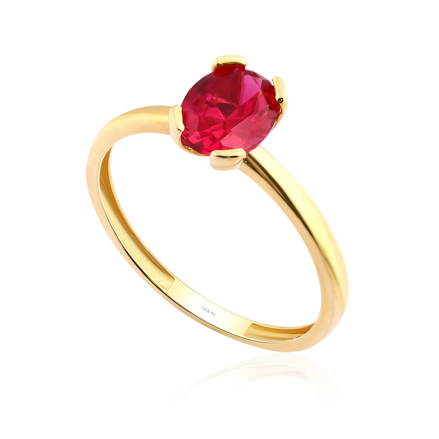 14 Ayar Sarı Altın Oval Kesim Kırmızı Taş Yüzük