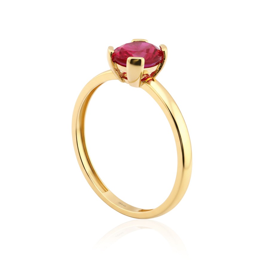 14 Ayar Sarı Altın Oval Kesim Kırmızı Taş Yüzük