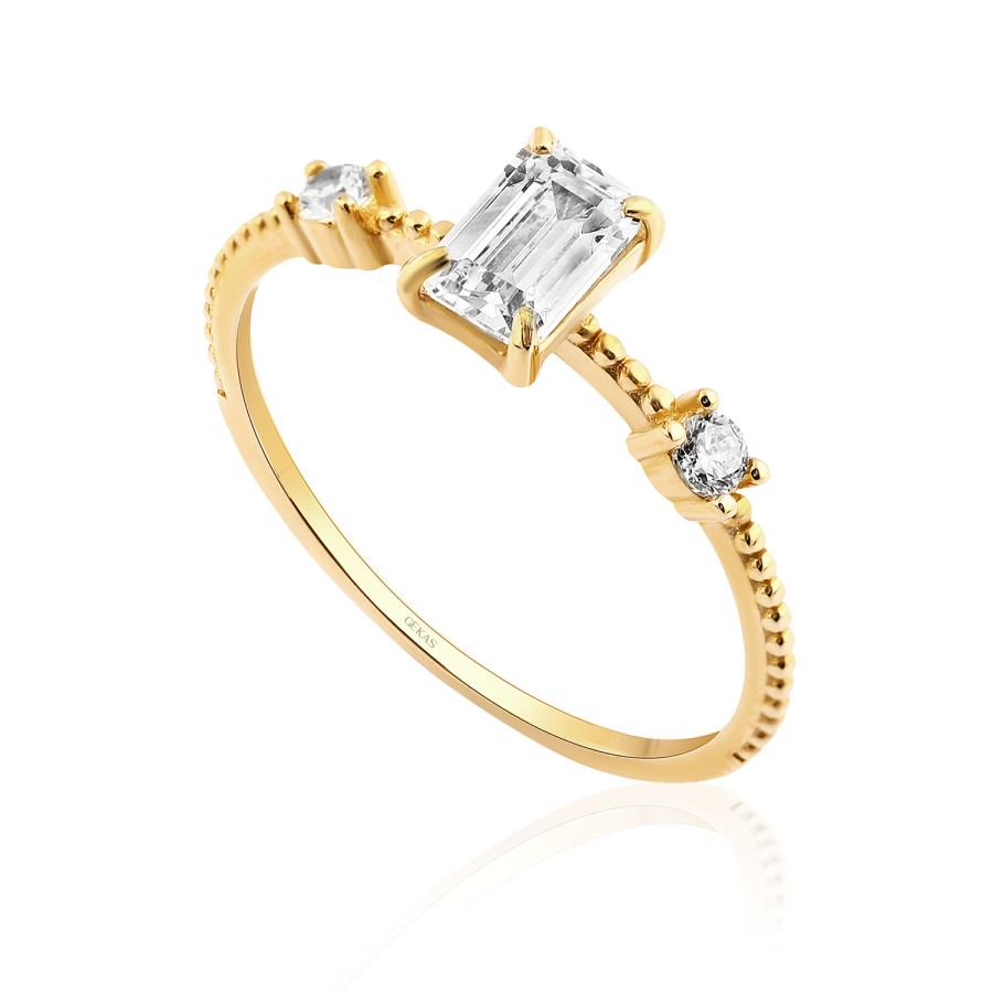 14 Ayar Sarı Altın Baget Kesim Taşlı Yüzük