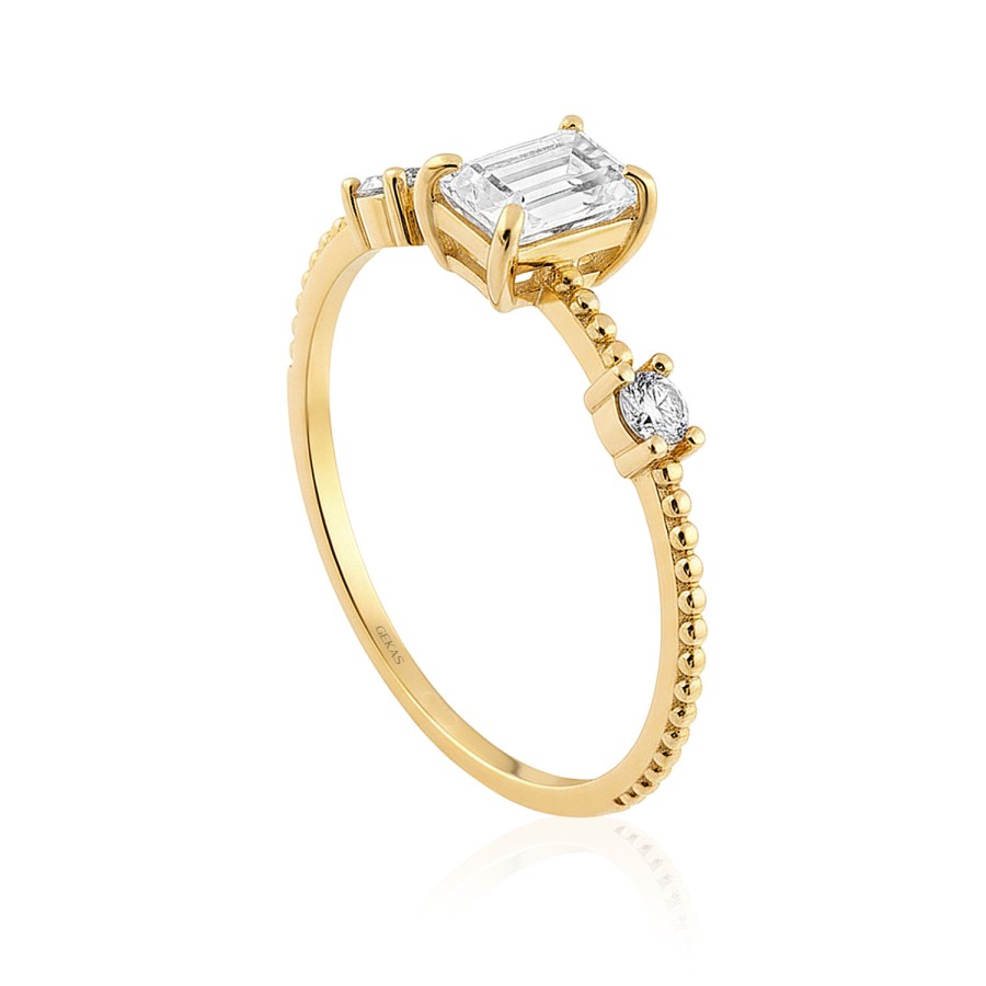 14 Ayar Sarı Altın Baget Kesim Taşlı Yüzük