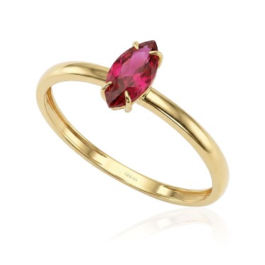 14 Ayar Sarı Altın  Markiz Kesim Bordo Taş Yüzük