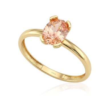 14 Ayar Sarı Altın Oval Kesim Bal Renkli Taş Yüzük