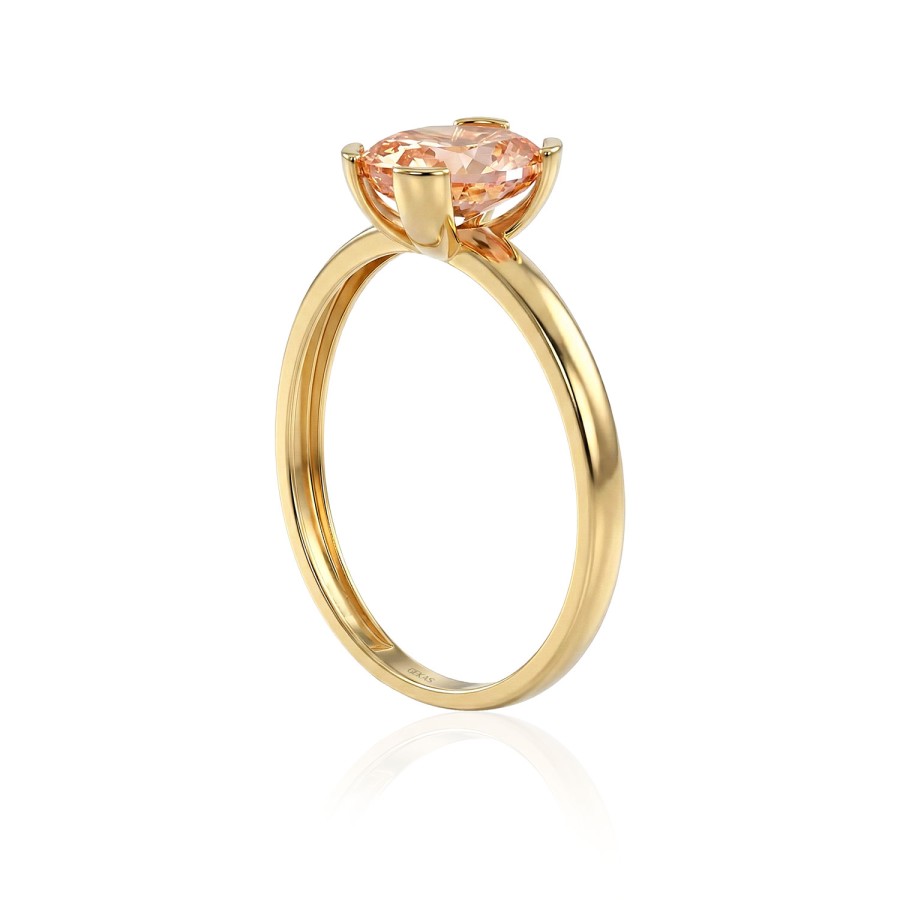 14 Ayar Sarı Altın Oval Kesim Bal Renkli Taş Yüzük