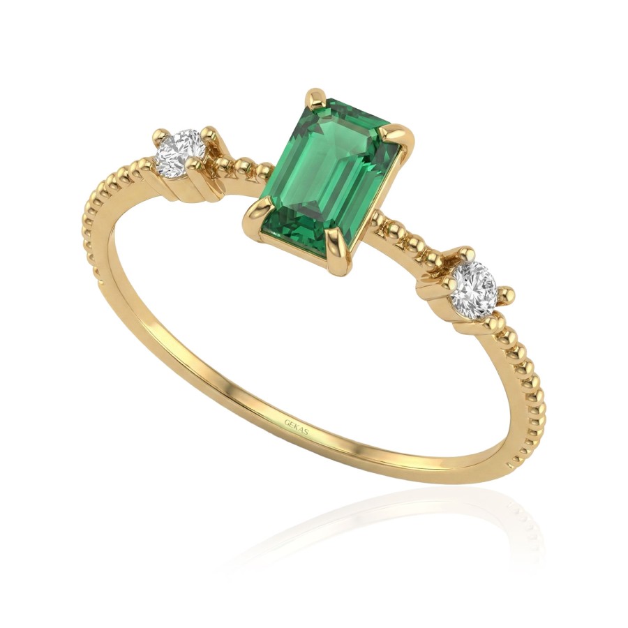 14 Ayar Sarı Altın Baget Kesim Yeşil Taşlı Yüzük