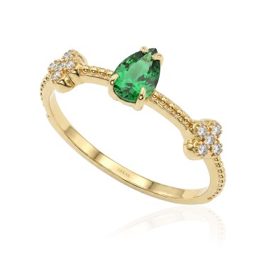 14 Ayar Sarı Altın Oval Kesim Yeşil Taşlı Yüzük