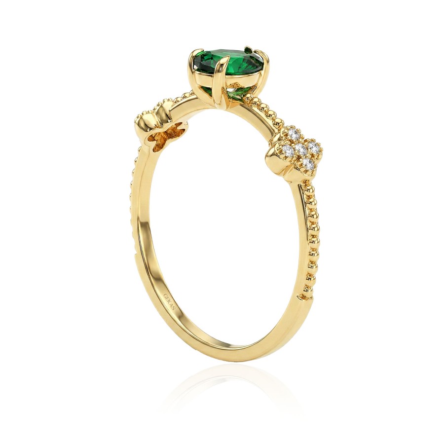 14 Ayar Sarı Altın Oval Kesim Yeşil Taşlı Yüzük