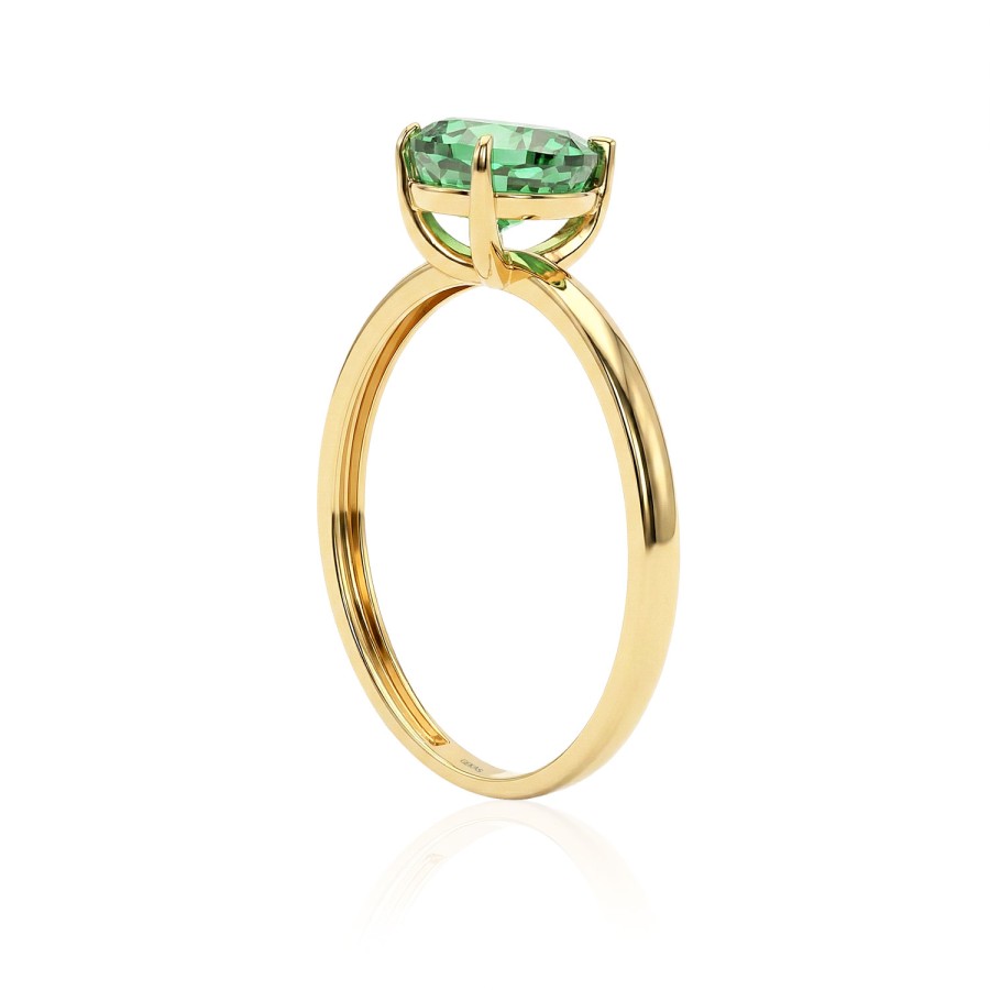 14 Ayar Sarı Altın Armut Kesim Yeşil Taşlı Yüzük