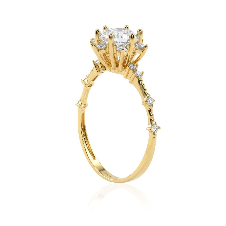 14 Ayar Sarı Altın Çiçek Model Tektaş Yüzük