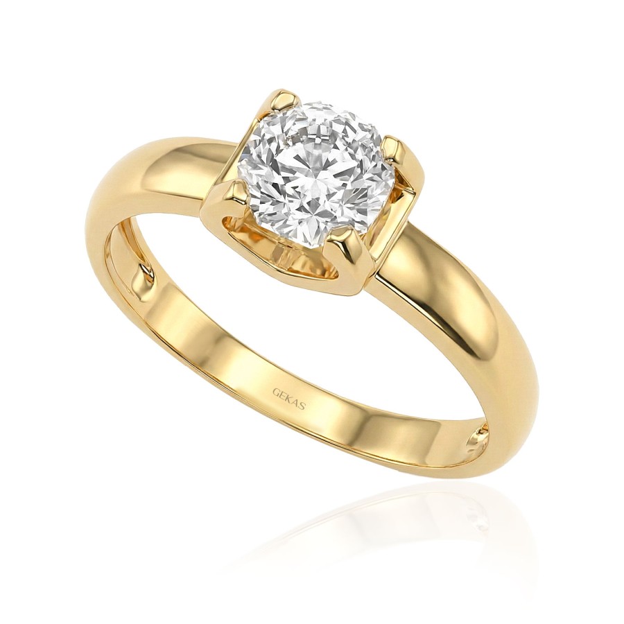 14 Ayar Sarı Altın Yuvarlak Kesim Tektaş Yüzük