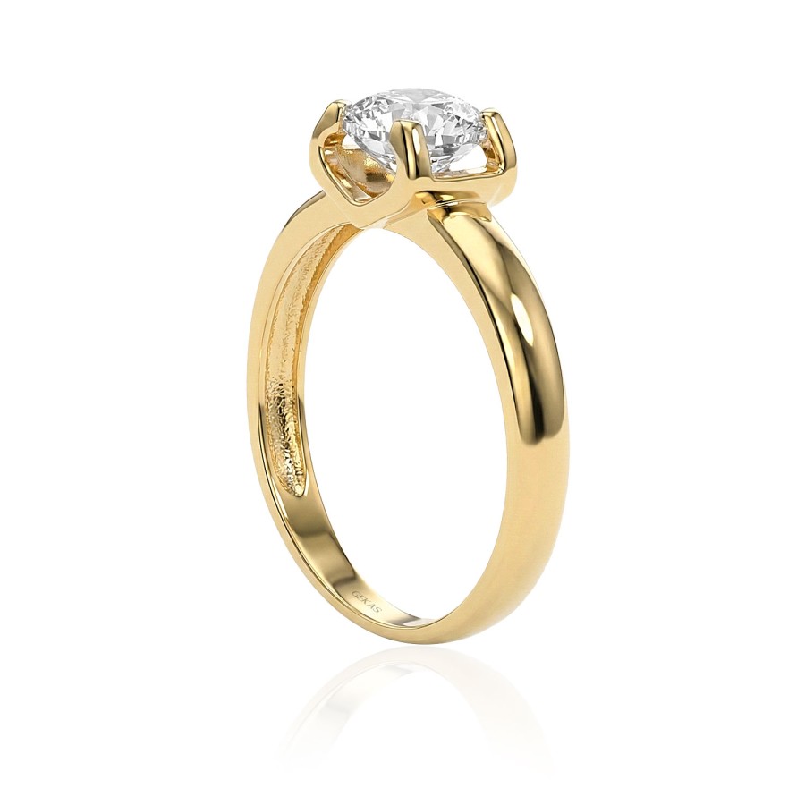 14 Ayar Sarı Altın Yuvarlak Kesim Tektaş Yüzük