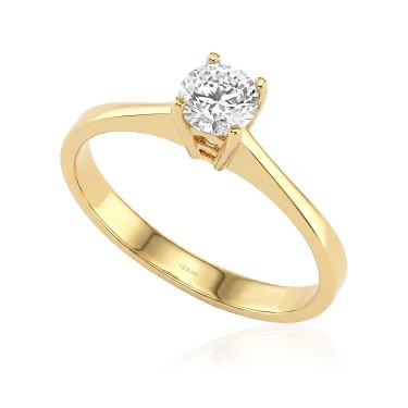 14 Ayar Sarı Altın Şerit Model Klasik Tektaş Yüzük