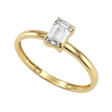 14 Ayar Sarı Altın Radyan Kesim Baget Taşlı Yüzük