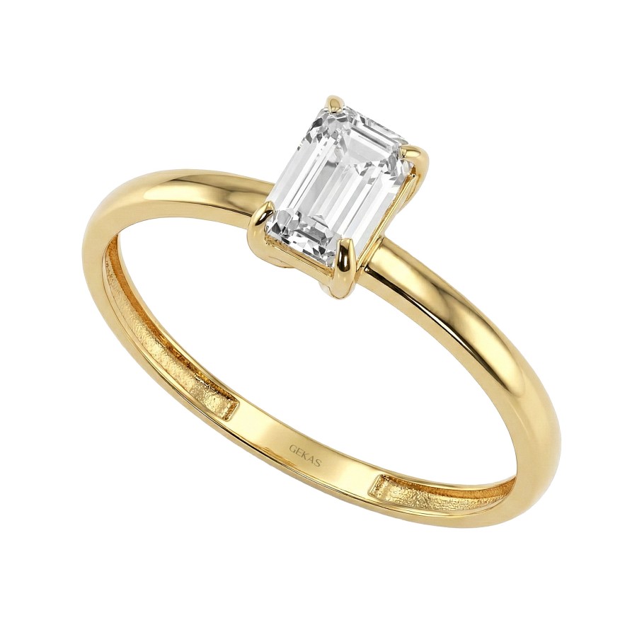 14 Ayar Sarı Altın Radyan Kesim Baget Taşlı Yüzük