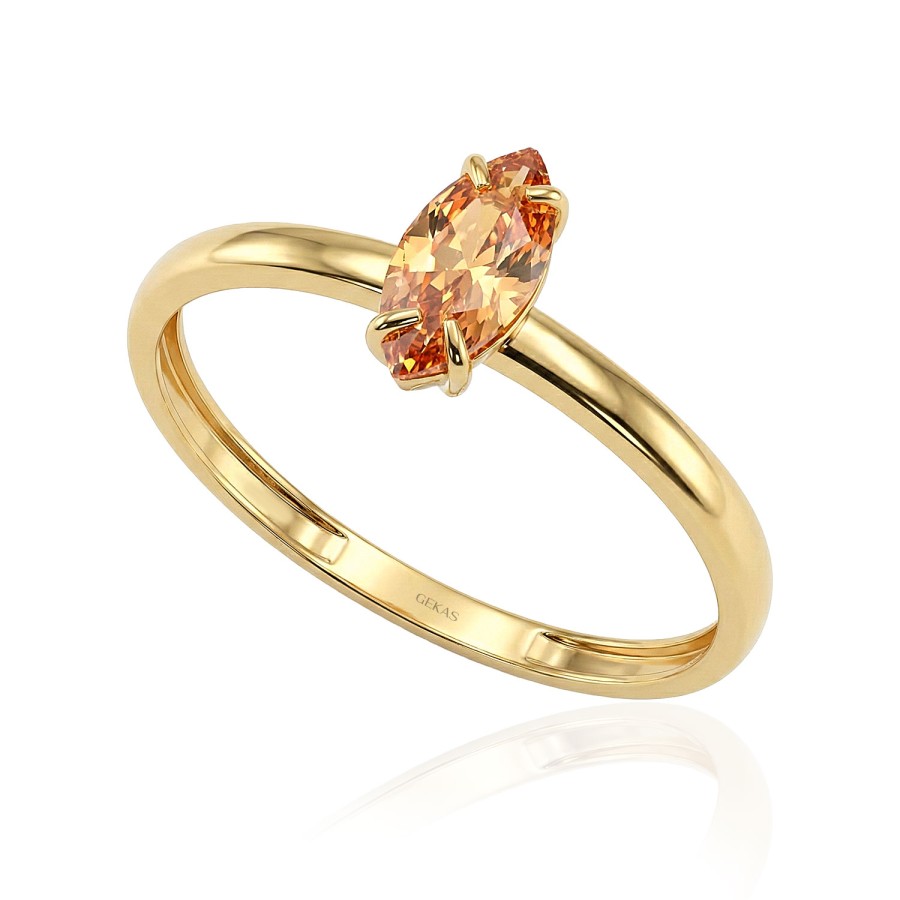 14 Ayar Sarı Altın Markiz Kesim Bal Renkli Taş Yüzük