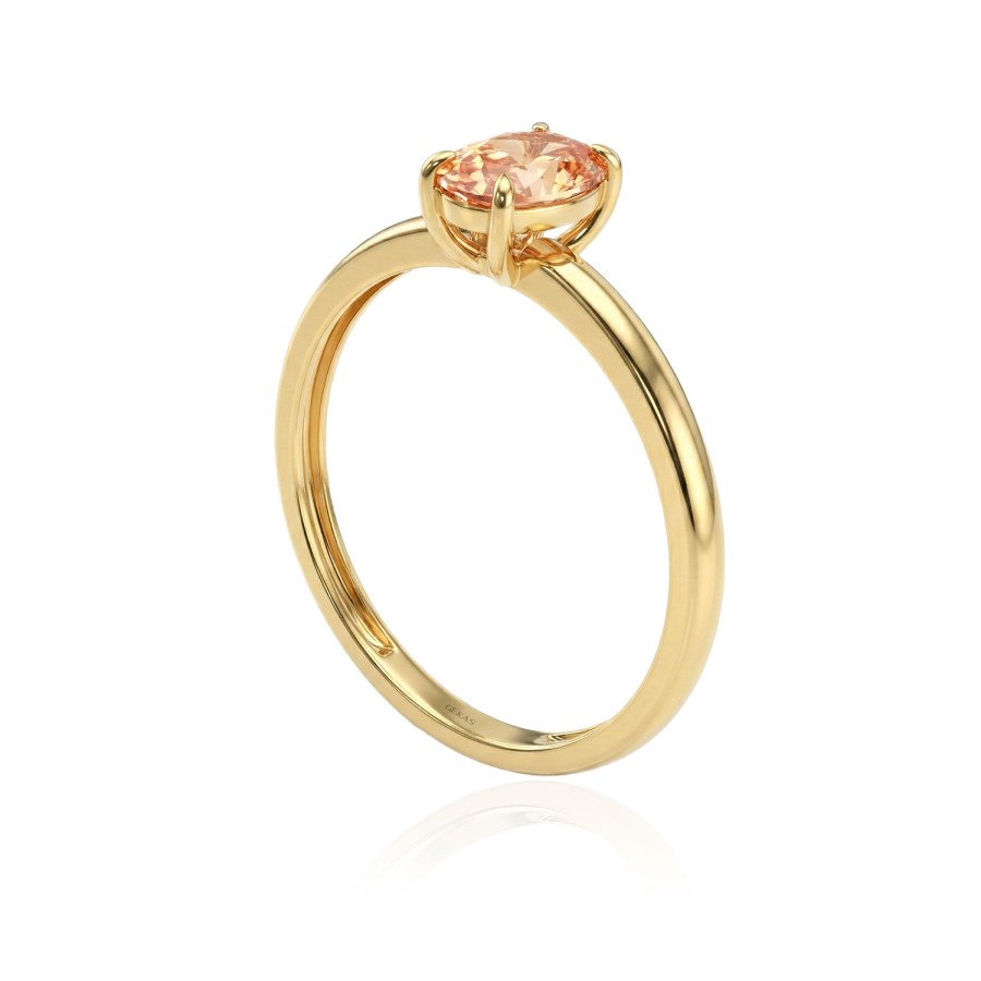 14 Ayar Sarı Altın Markiz Kesim Bal Renkli Taş Yüzük