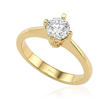 14 Ayar Sarı Altın Kalp Detaylı Tektaş Yüzük