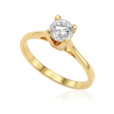 14 Ayar Sarı Altın Uzun V Kesim Tektaş Yüzük