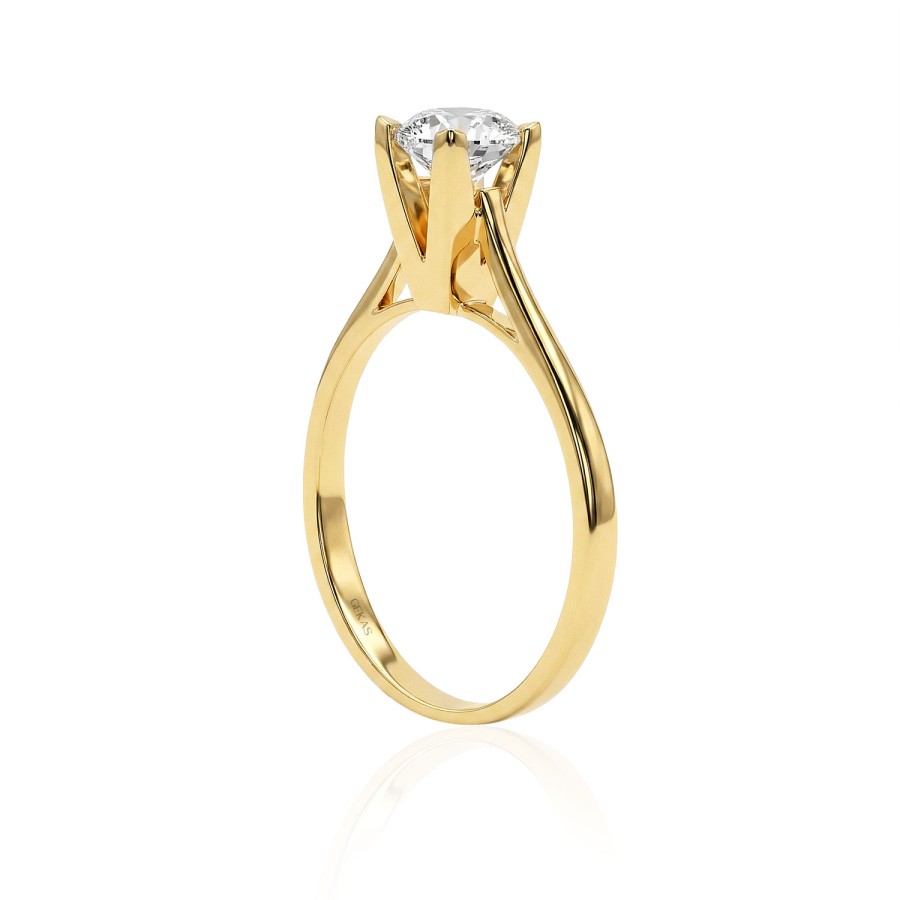 14 Ayar Sarı Altın Uzun V Kesim Tektaş Yüzük