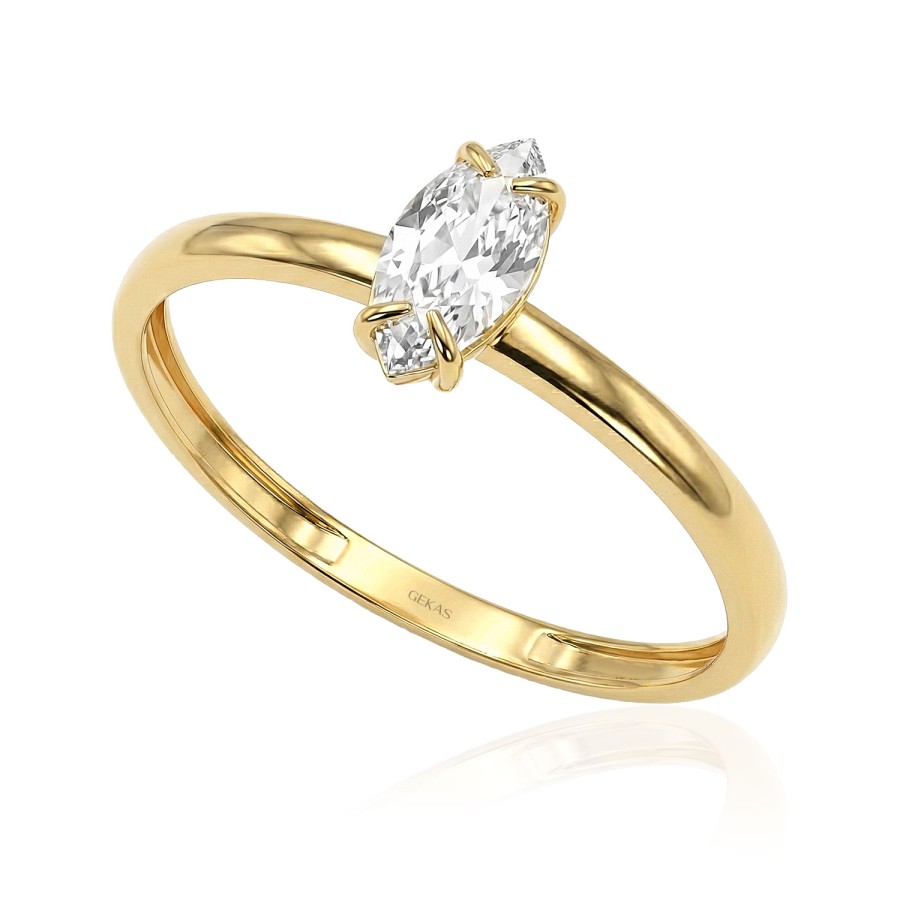 14 Ayar Sarı Altın Markiz Kesim Taşlı Yüzük