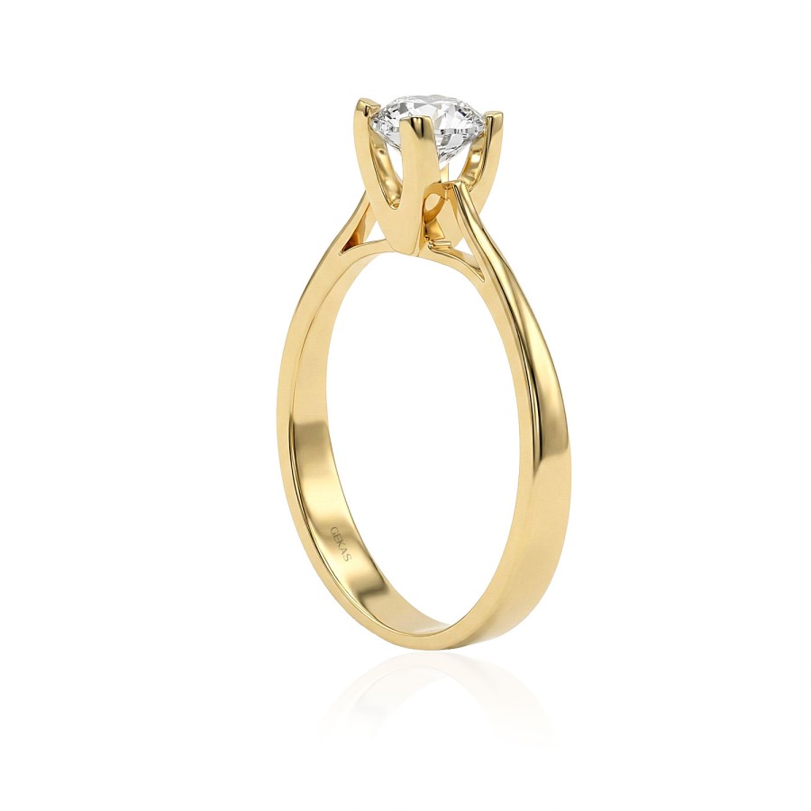 14 Ayar Sarı Altın Kısa Kesim Tektaş Yüzük