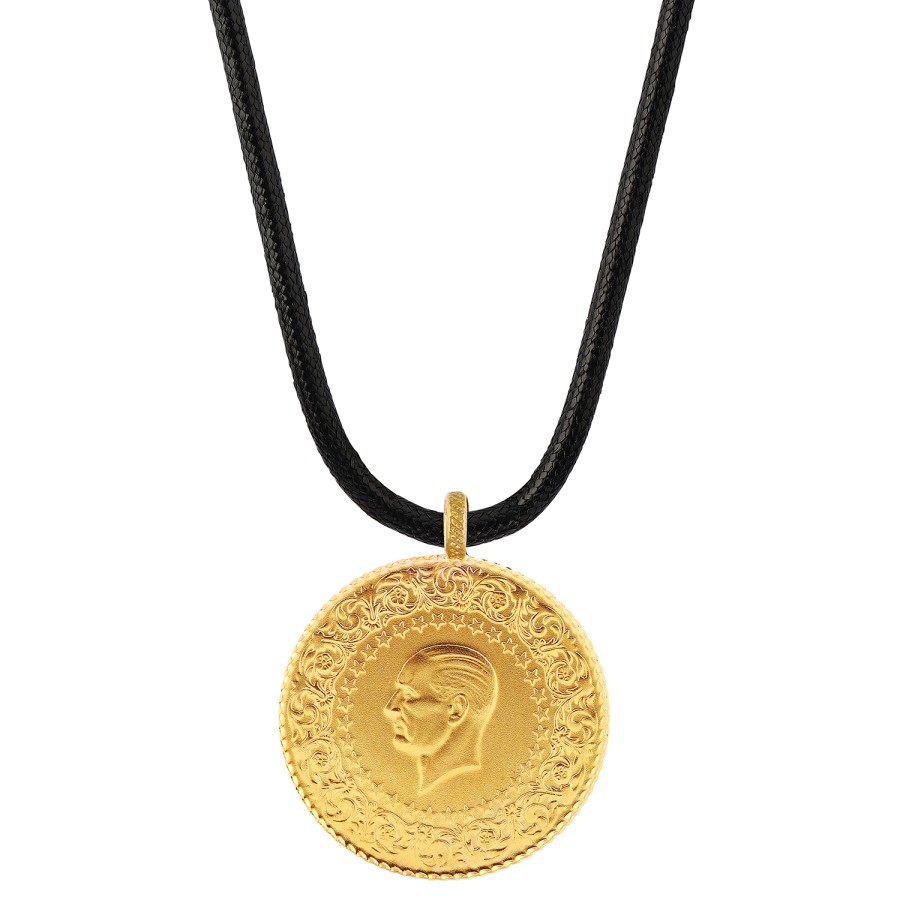 22 Ayar Yeni Kulplu Ziynet Tam Altın Siyah İpli Kolye