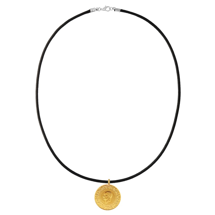 22 Ayar Yeni Kulplu Ziynet Tam Altın Siyah İpli Kolye