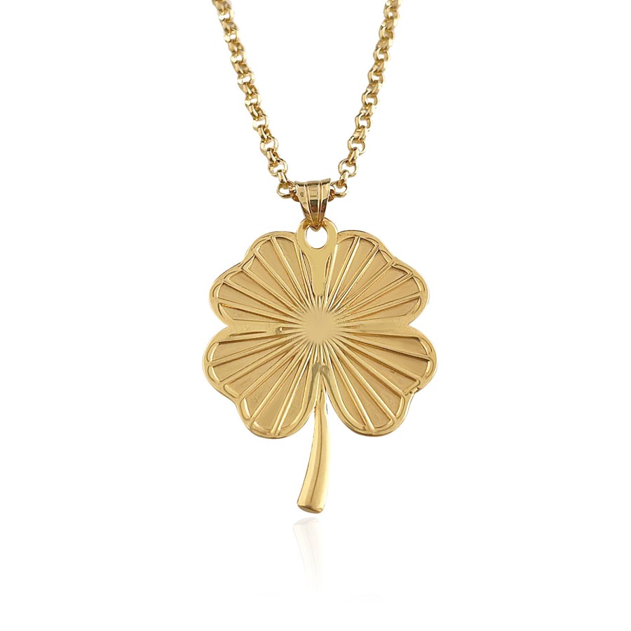 14 Ayar Sarı Altın Yonca Figürlü Taşsız Kolye