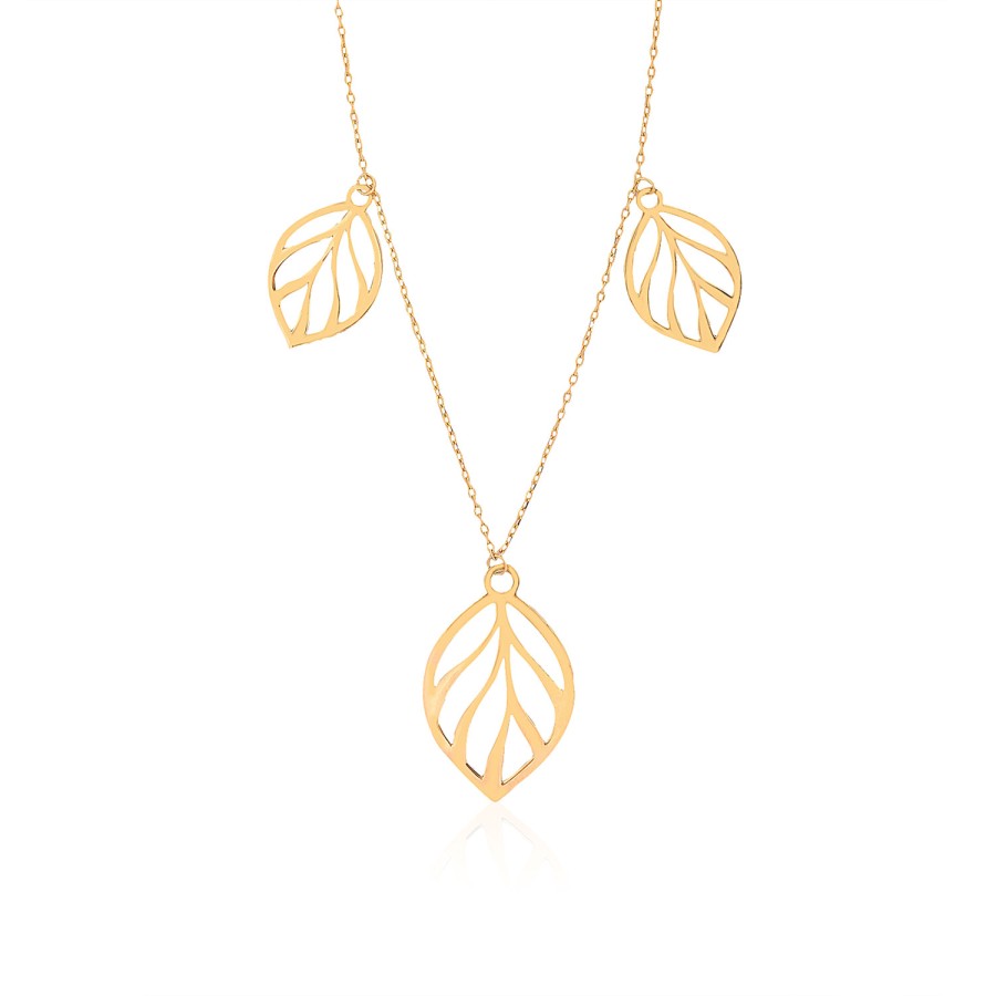 14 Ayar Sarı Altın Tasarım Yaprak Kolye