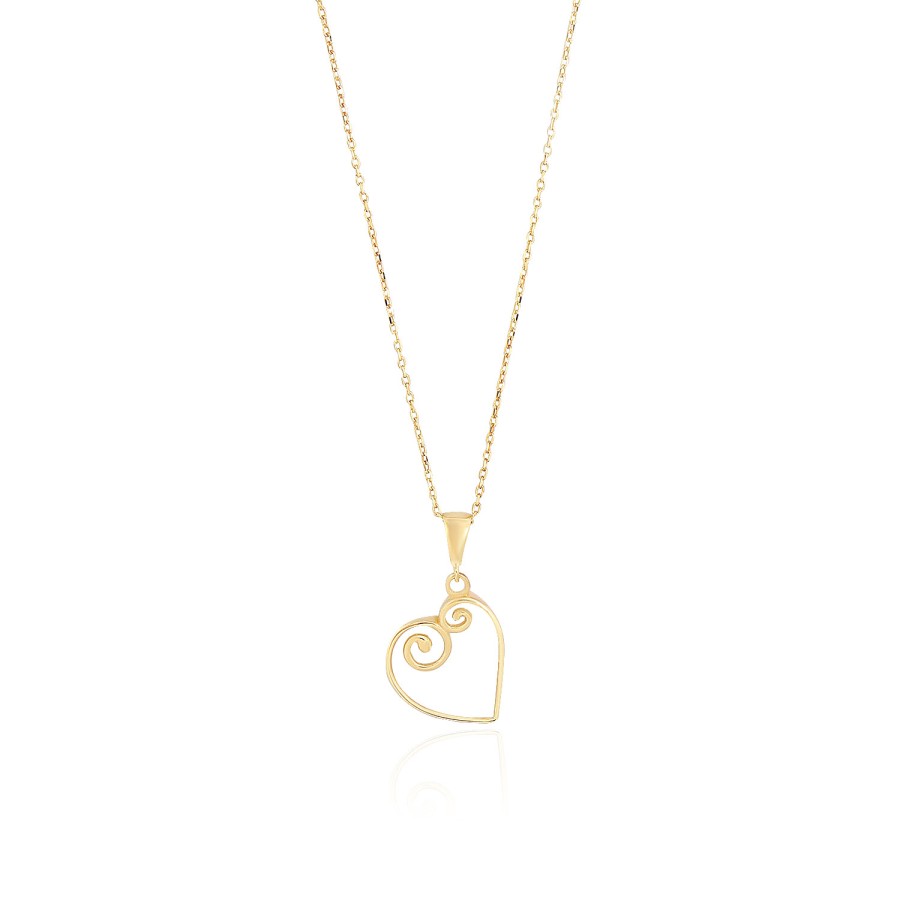 14 Ayar Sarı Altın Kalp Figürlü Taşsız Kolye