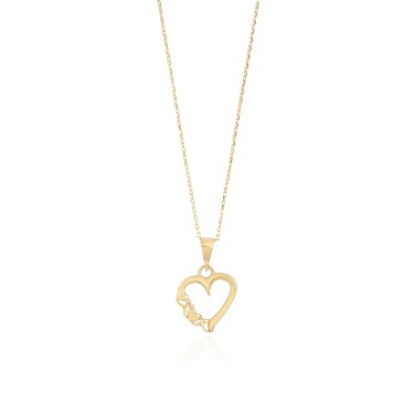 14 Ayar Sarı Altın Kalpli Sade Kolye