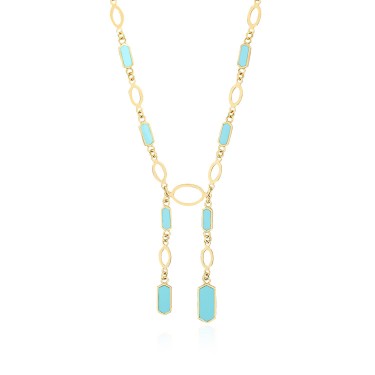 14 Ayar Sarı Altın Minimal Turkuaz Mineli Kolye