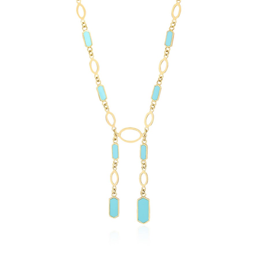 14 Ayar Sarı Altın Minimal Turkuaz Mineli Kolye