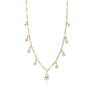 14 Ayar Sarı Altın Zincirli Taşlı Kolye