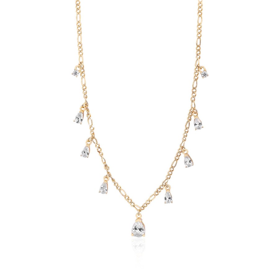 14 Ayar Sarı Altın Zincirli Taşlı Kolye