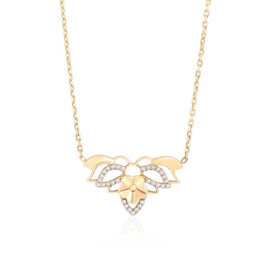 14 Ayar Sarı Altın Arı Figürlü Taşlı Kolye